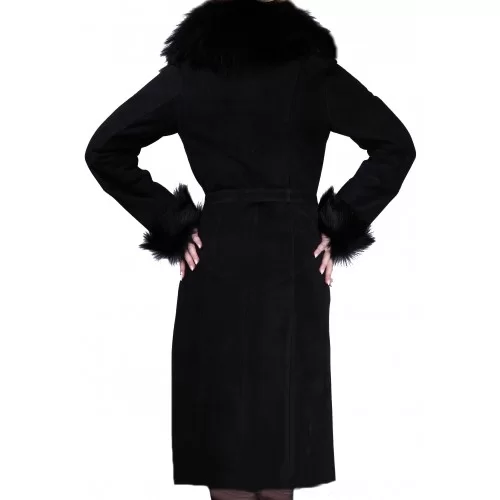 Manteau femme agneau de Toscane noir col renard modèle Leora