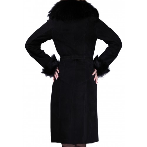 Manteau femme agneau de Toscane noir col renard  modèle Leora