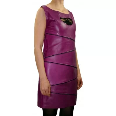 Robe cuir agneau violet avec zip et dentelle modèle Nivina