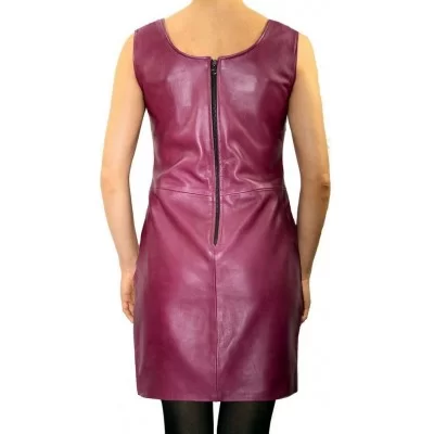 Robe cuir agneau violet avec zip et dentelle modèle Nivina