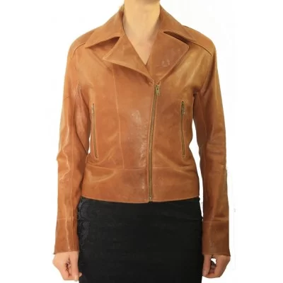 Blouson perfecto en agneau vintage marron modèle Kelly