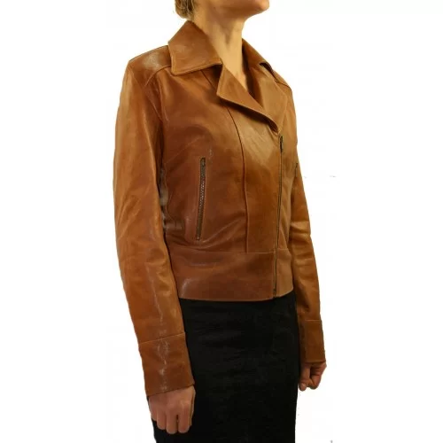 Blouson perfecto en agneau vintage marron modèle Kelly