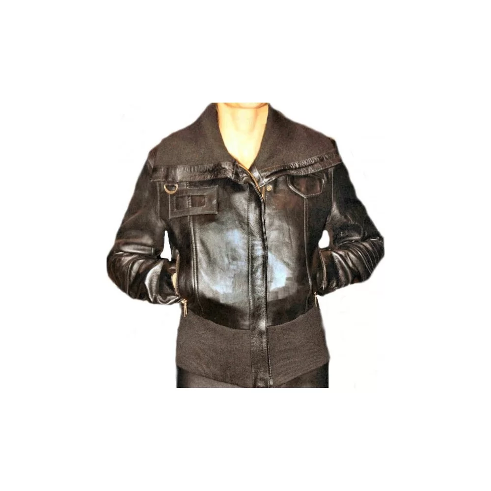 Blouson en cuir d'agneau noir modèle Luna