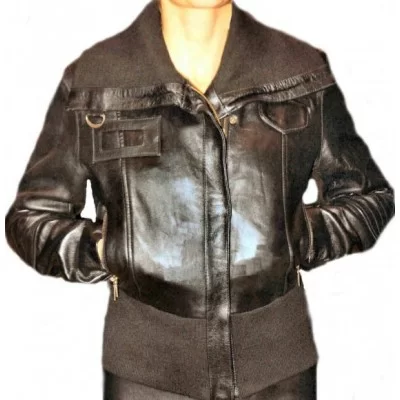 Blouson en cuir d'agneau noir modèle Luna