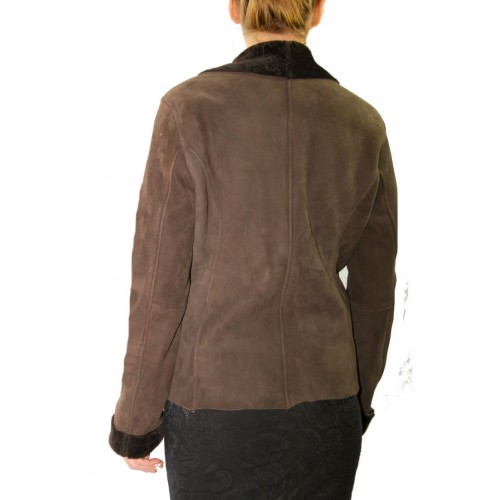 Blouson style perfecto femme en agneau de Toscane poils courts marron modèle Byanca