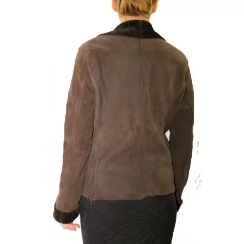 Blouson style perfecto femme en agneau de Toscane poils courts marron modèle Byanca