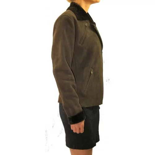 Blouson style perfecto femme en agneau de Toscane poils courts marron modèle Byanca