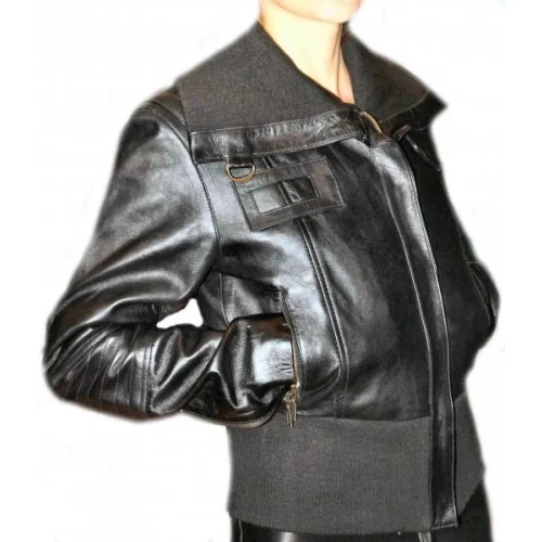 Blouson en cuir d'agneau noir modèle Luna