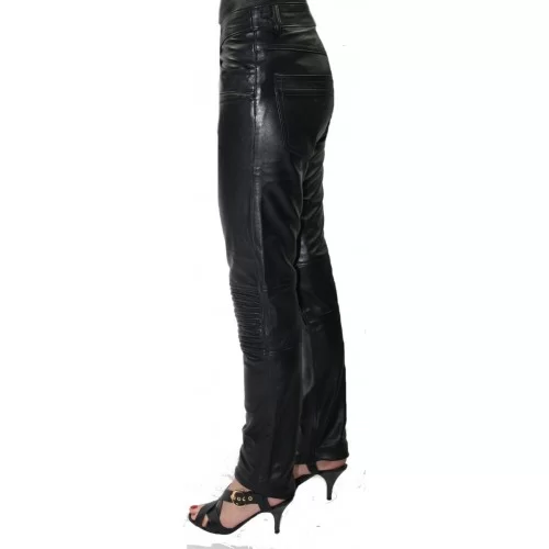 Pantalon femme en cuir d'agneau plongé noir modèle Cirila