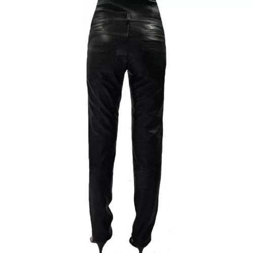 Pantalon femme en cuir d'agneau plongé noir modèle Cirila