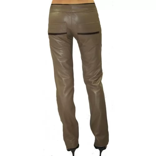 Pantalon en cuir d'agneau couleur taupe modèle Nina