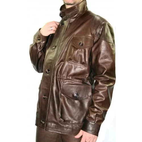 Veste de combat cuir modèle Azel en vachette marron