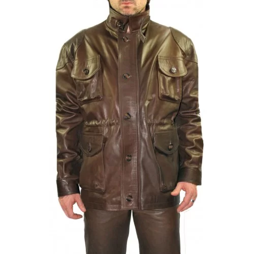 Veste de combat cuir modèle Azel en vachette marron