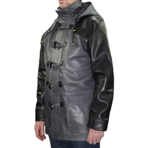 Duffe coat trois quart cuir de vachette noire et grise modèle Rinald