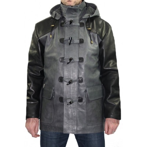 Duffe coat trois quart cuir de vachette noire et grise modèle Rinald