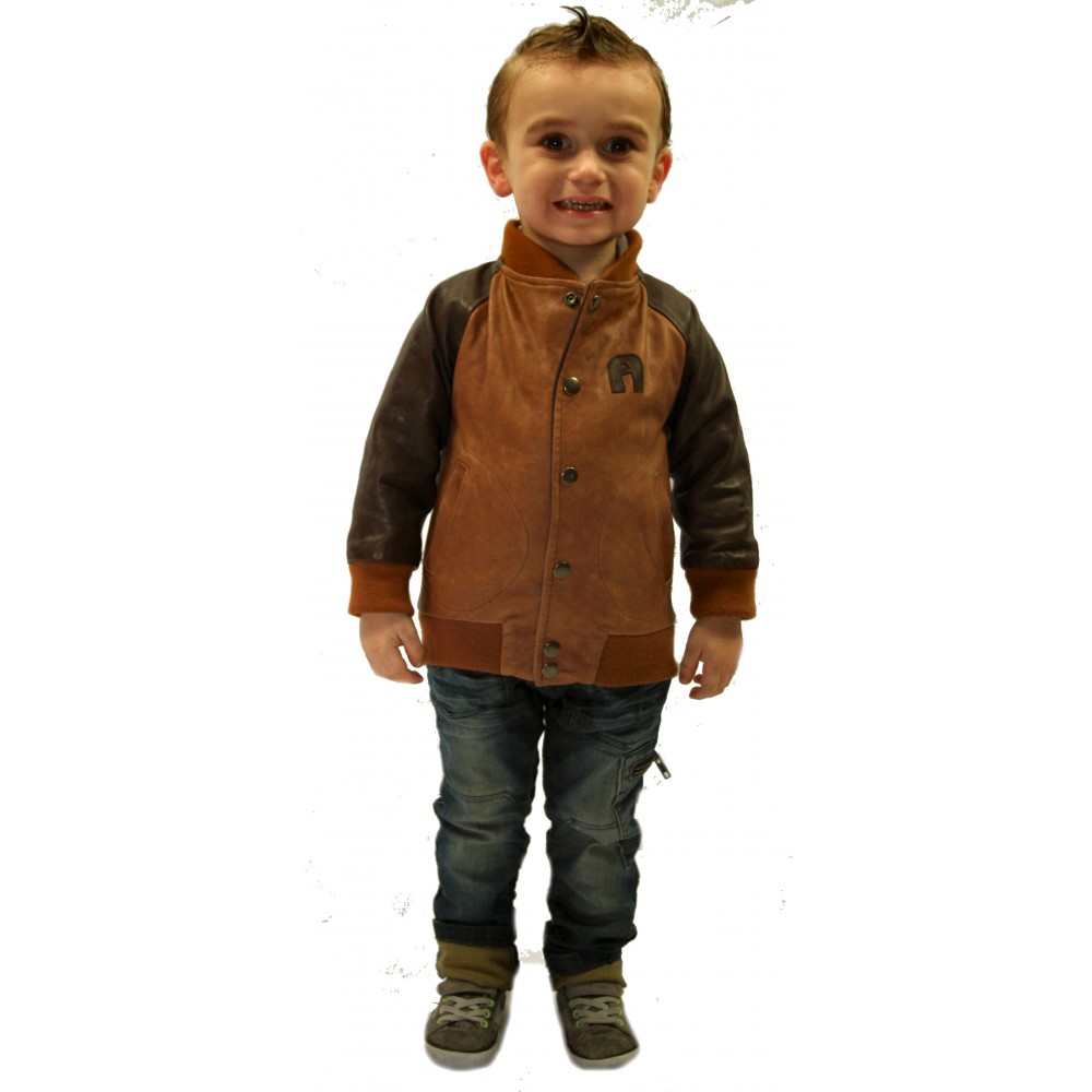 Blouson cuir enfant teedy bicolore marrons modèle Nolan âge 4 ans