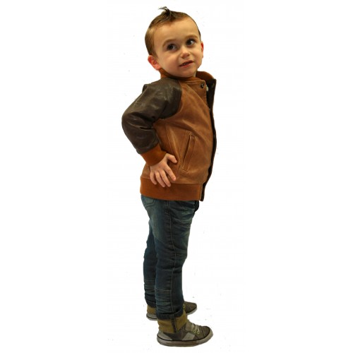 Blouson cuir enfant teedy bicolore marrons modèle Nolan âge 4 ans