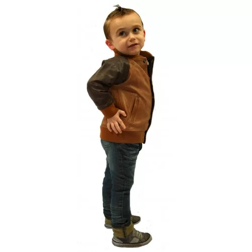 Blouson cuir enfant teedy bicolore marrons modèle Nolan âge 4 ans