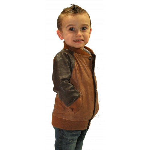 Blouson cuir enfant teedy bicolore marrons modèle Nolan âge 4 ans