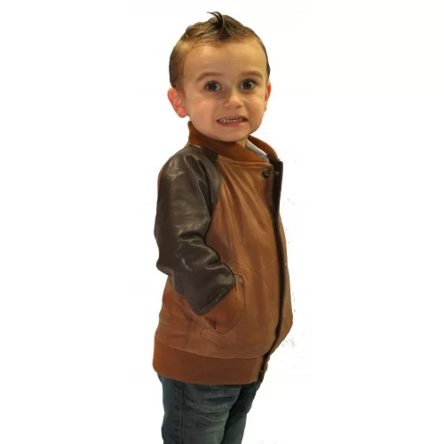 Blouson cuir enfant teedy bicolore marrons modèle Nolan âge 4 ans