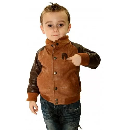 Blouson cuir enfant teedy bicolore marrons modèle Nolan âge 4 ans
