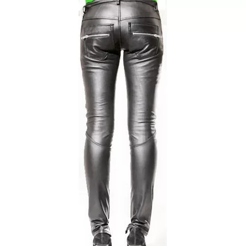 Pantalon en cuir d'agneau stretch noir modèle Miria