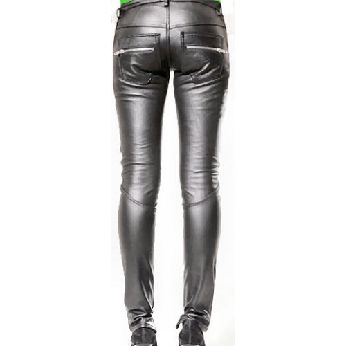 Pantalon en cuir d'agneau stretch noir modèle Miria