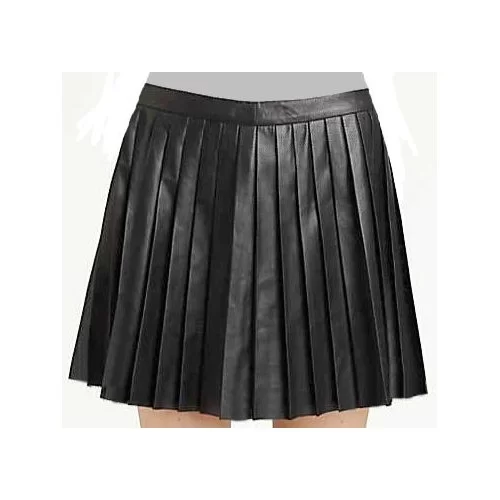 Jupe plissée en cuir d'agneau noir modèle Vera