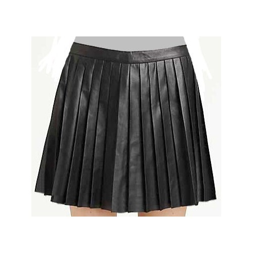 Jupe plissée en cuir d'agneau noir modèle Vera