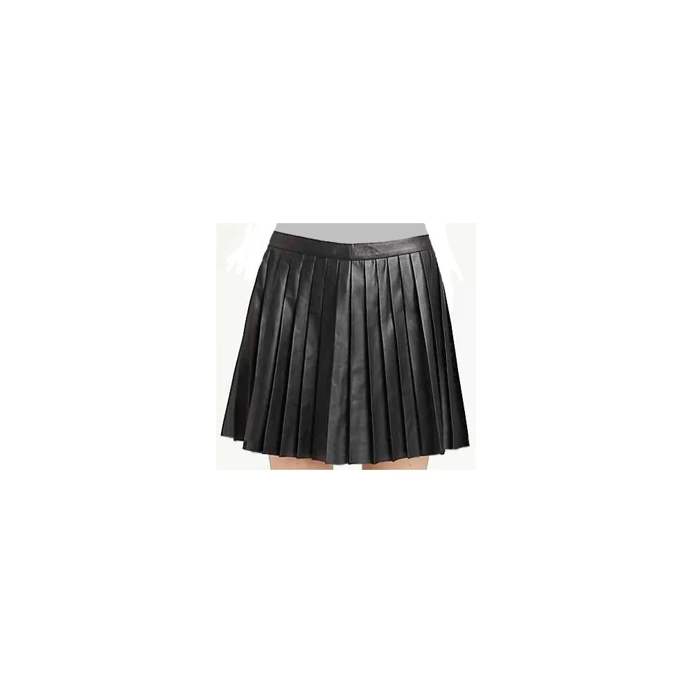 Jupe plissée en cuir d'agneau noir modèle Vera