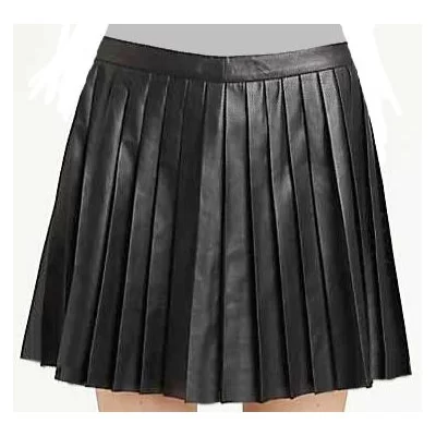 Jupe plissée en cuir d'agneau noir modèle Vera