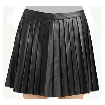 Jupe plissée en cuir d'agneau noir modèle Vera