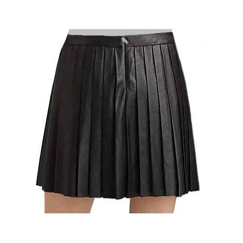 Jupe plissée en cuir d'agneau noir modèle Vera