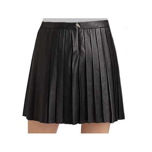 Jupe plissée en cuir d'agneau noir modèle Vera