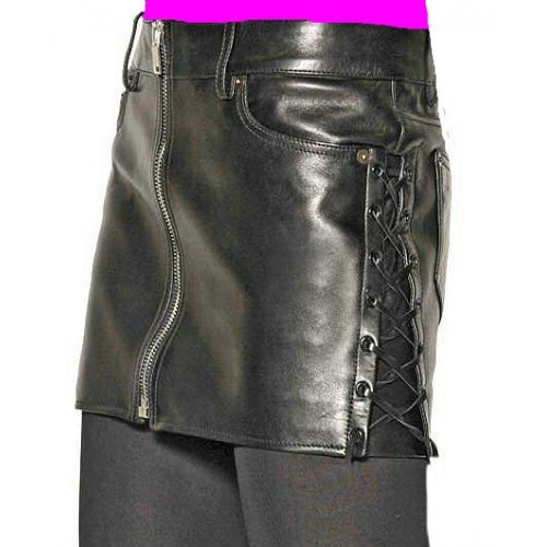 Mini jupe cuir agneau plongé noir modèle Gliza
