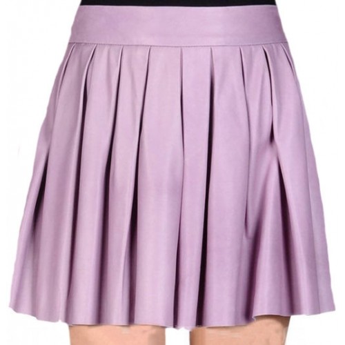 Jupe plissée cuir agneau mauve modèle Finéla