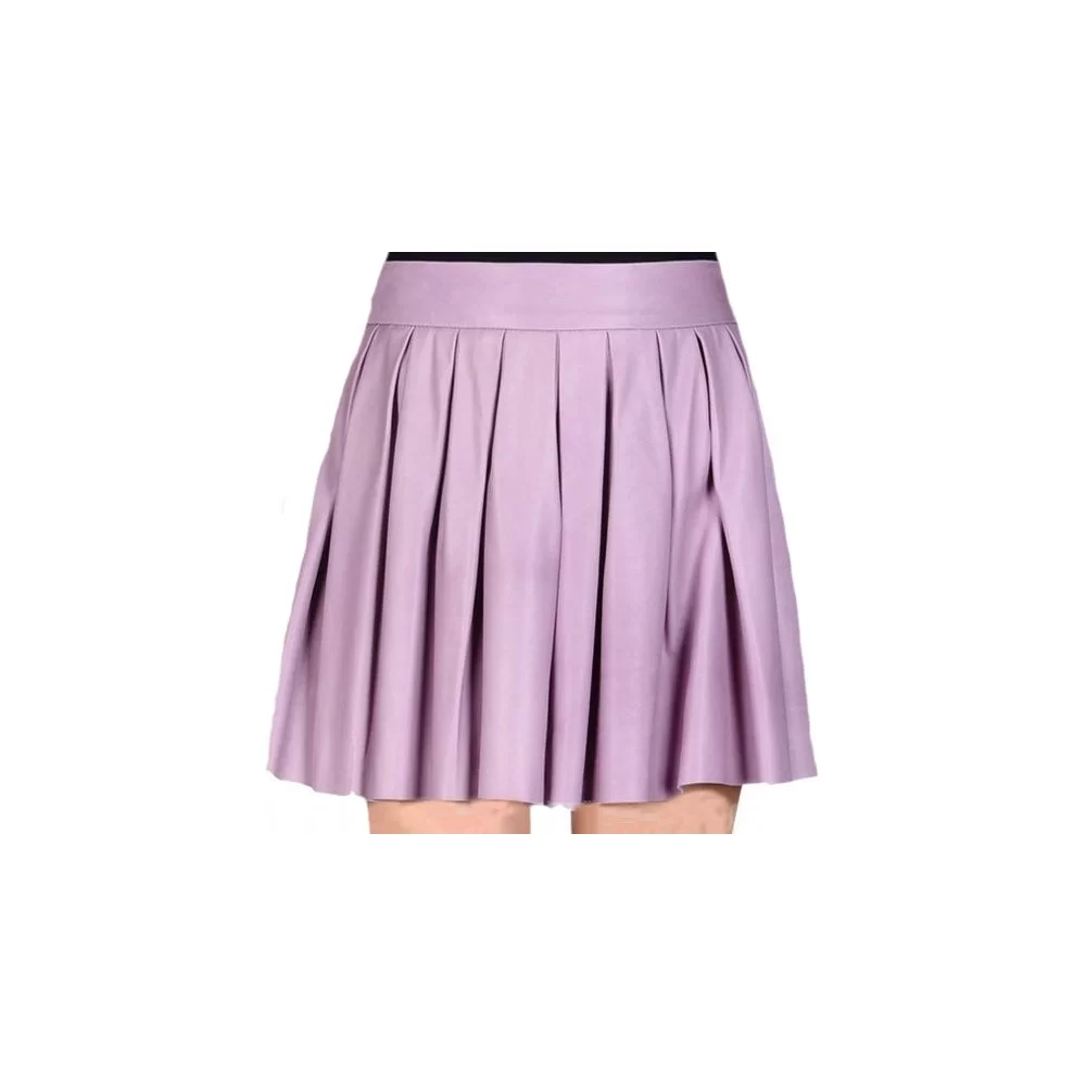 Jupe plissée cuir agneau mauve modèle Finéla