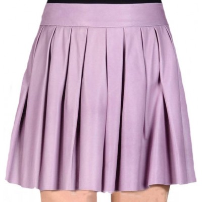 Jupe plissée cuir agneau mauve modèle Finéla