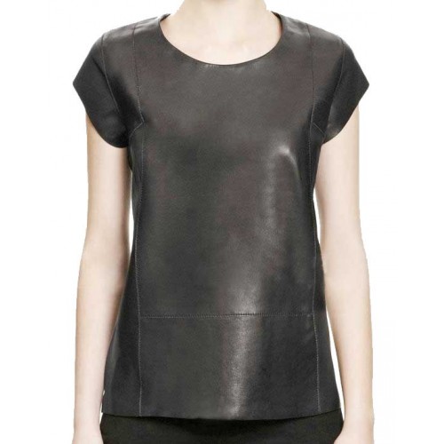 Tee shirt cuir agneau noir femme modèle Léra