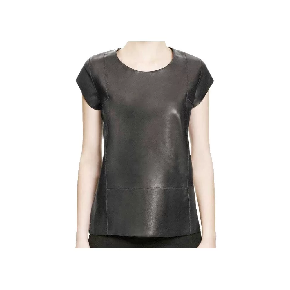 Tee shirt cuir agneau noir femme modèle Léra