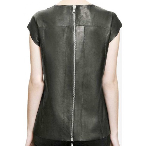 Tee shirt cuir agneau noir femme modèle Léra