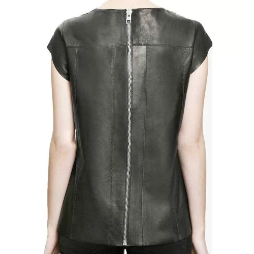 Tee shirt cuir agneau noir femme modèle Léra