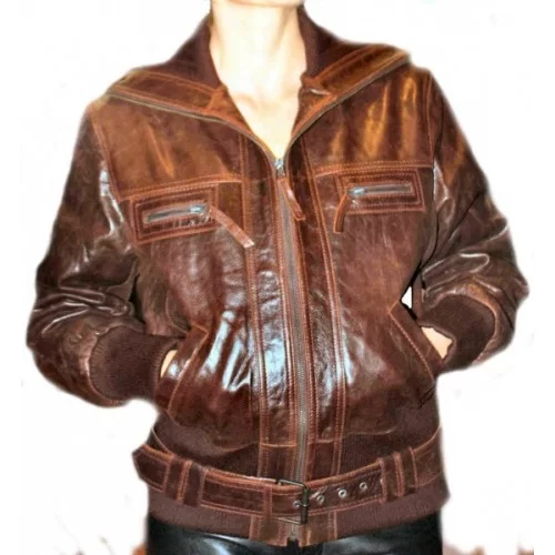 Blouson femme en cuir de vachette couleur chataîgne modèle Jess