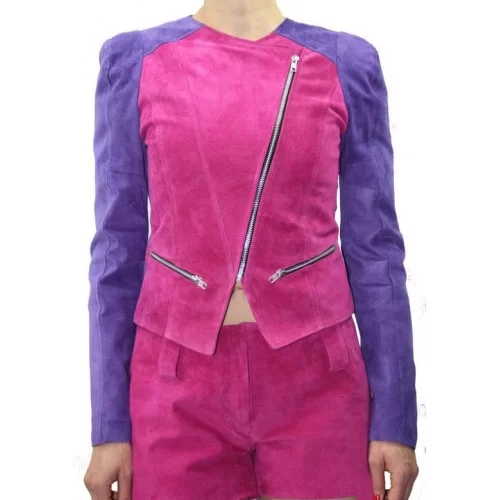 Blouson femme agneaux velours rose et violet modèle Sania