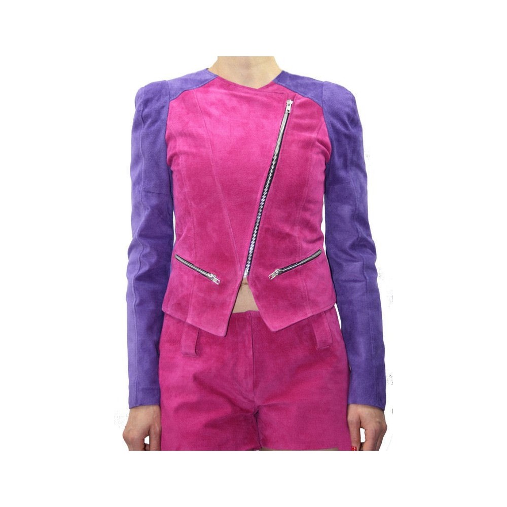 Blouson femme agneaux velours  rose et violet modèle Sania