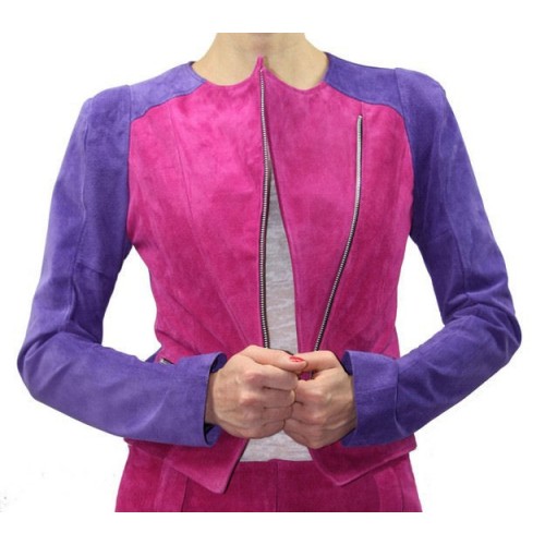 Blouson femme agneaux velours  rose et violet modèle Sania