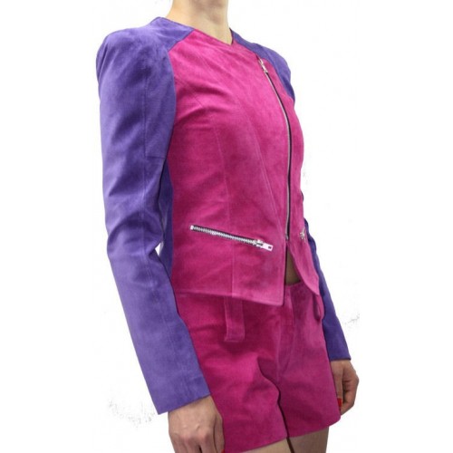 Blouson femme agneaux velours  rose et violet modèle Sania