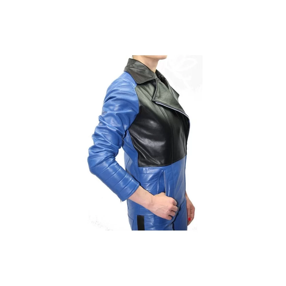 Veste En Cuir D'agneau IKKS Tie And Dye Bleu Taille 38 - Occasion Très Bon état