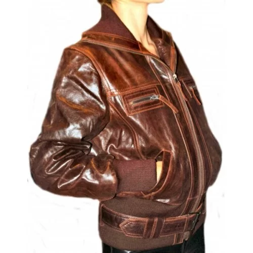 Blouson femme en cuir de vachette couleur chataîgne modèle Jess