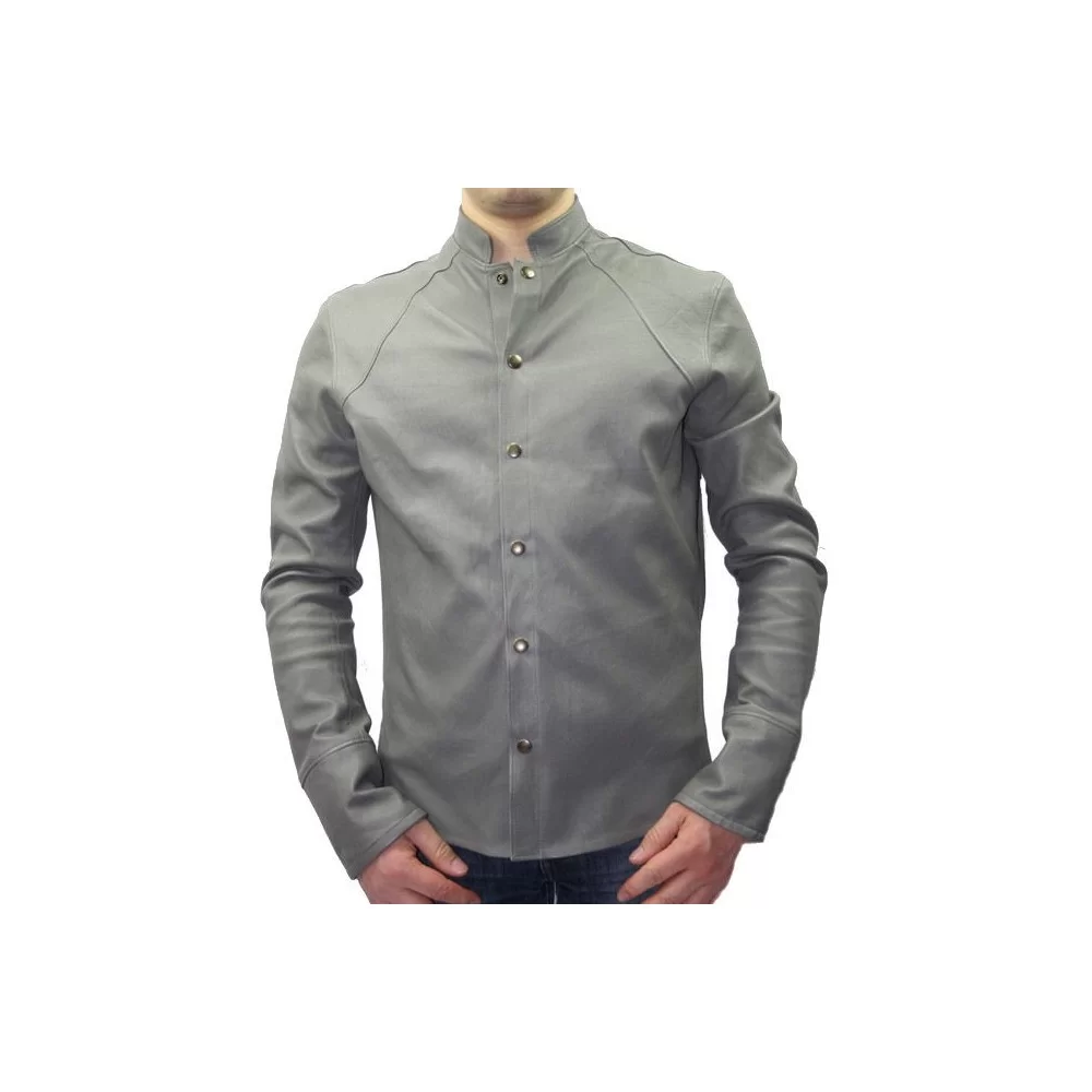 Chemise cuir homme agneau stretch gris modèle Patrice